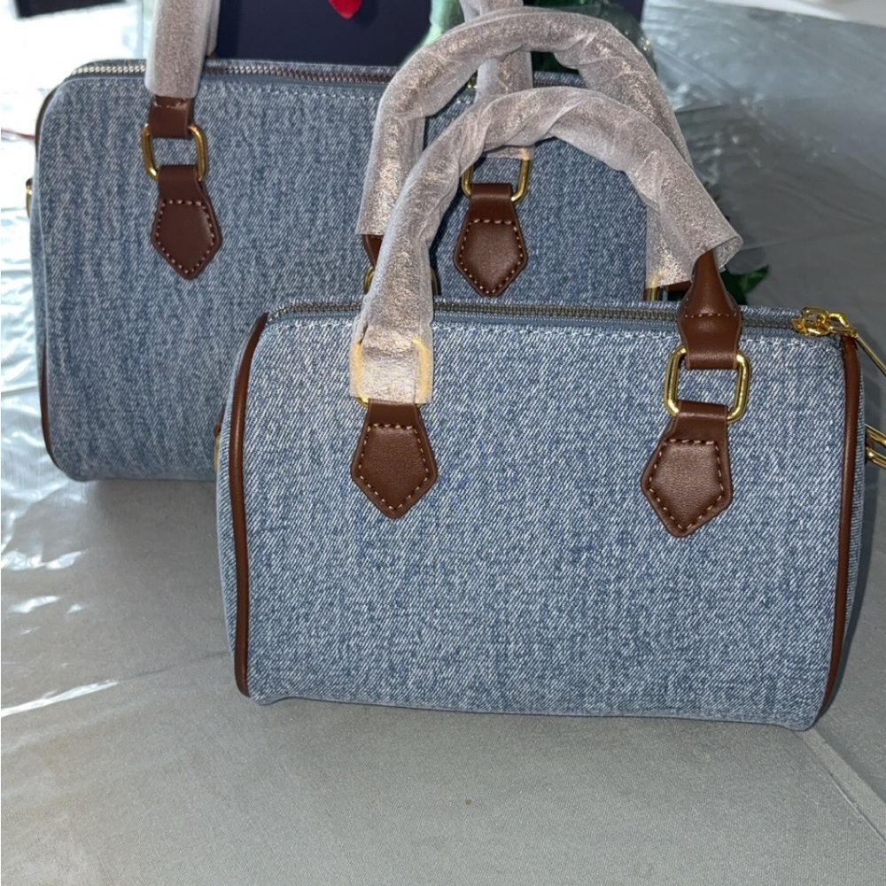 Stylish Denim and Brown Women's Handbag